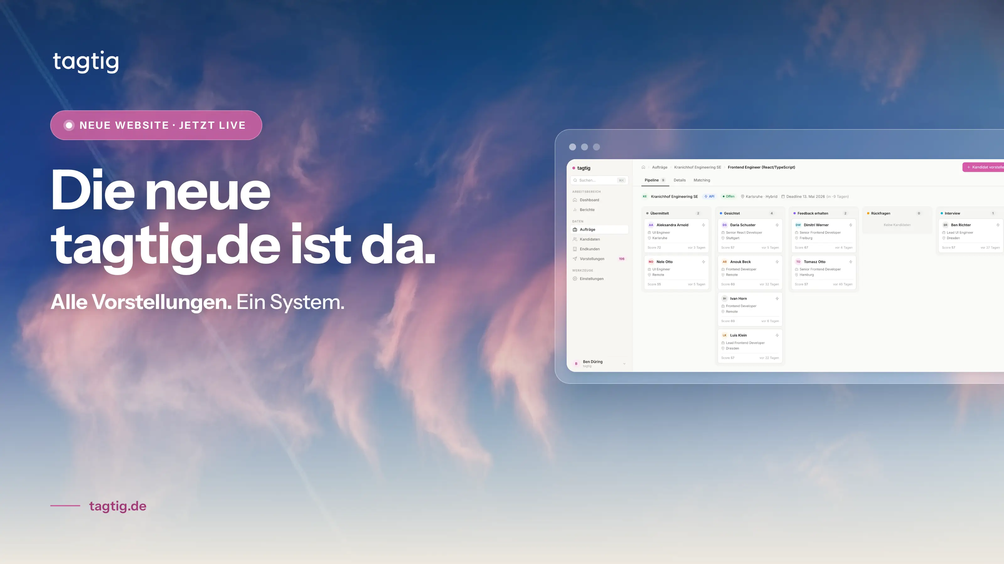 Wer wächst, entscheidet sich am Prozess: tagtig.de ist live